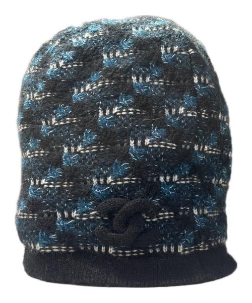 CHANEL（シャネル）CHANEL (シャネル) ココマークカシミヤツイードキャップ ネイビー×ブラックの古着・服飾アイテム