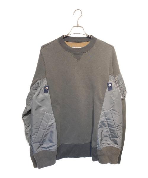 sacai（サカイ）sacai (サカイ) スポンジ スウェット ブルゾン ドッキング トレーナー グレー サイズ:4の古着・服飾アイテム