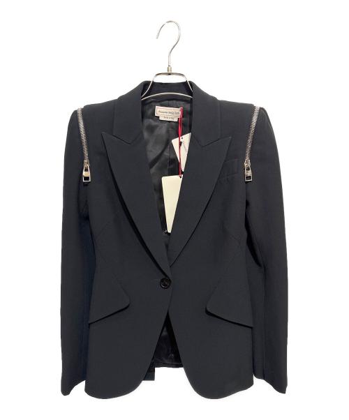 ALEXANDER McQUEEN（アレキサンダーマックイーン）ALEXANDER McQUEEN (アレキサンダーマックイーン) シルバージップディティールテーラードジャケット ネイビー サイズ:36 未使用品の古着・服飾アイテム