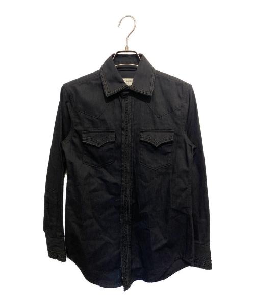 Saint Laurent Paris（サンローランパリ）Saint Laurent Paris (サンローランパリ) Russian Embroidery Denim Shirt/ロシアン エンブロイダリー デニムシャツ ブラック サイズ:XSの古着・服飾アイテム