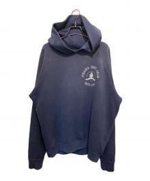 PRADA（プラダ）の古着「カレッジロゴ風 ヴィンテージ加工 コットンフリース フーディー」｜ネイビー