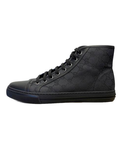 GUCCI（グッチ）GUCCI (グッチ) GGキャンバス レザー レースアップ ハイカットスニーカー ブラック×ネイビー サイズ:8 1/2の古着・服飾アイテム