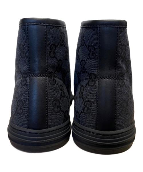 GUCCI（グッチ）GUCCI (グッチ) GGキャンバス レザー レースアップ ハイカットスニーカー ブラック×ネイビー サイズ:8 1/2の古着・服飾アイテム