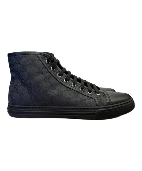 GUCCI（グッチ）GUCCI (グッチ) GGキャンバス レザー レースアップ ハイカットスニーカー ブラック×ネイビー サイズ:8 1/2の古着・服飾アイテム