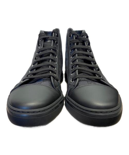 GUCCI（グッチ）GUCCI (グッチ) GGキャンバス レザー レースアップ ハイカットスニーカー ブラック×ネイビー サイズ:8 1/2の古着・服飾アイテム