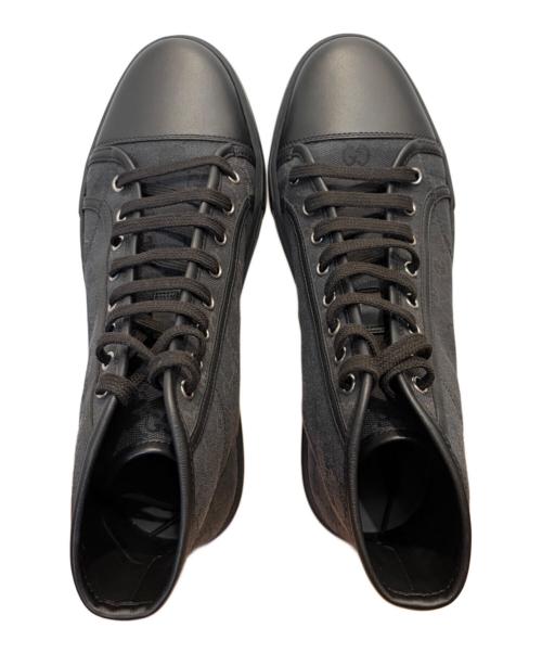 GUCCI（グッチ）GUCCI (グッチ) GGキャンバス レザー レースアップ ハイカットスニーカー ブラック×ネイビー サイズ:8 1/2の古着・服飾アイテム