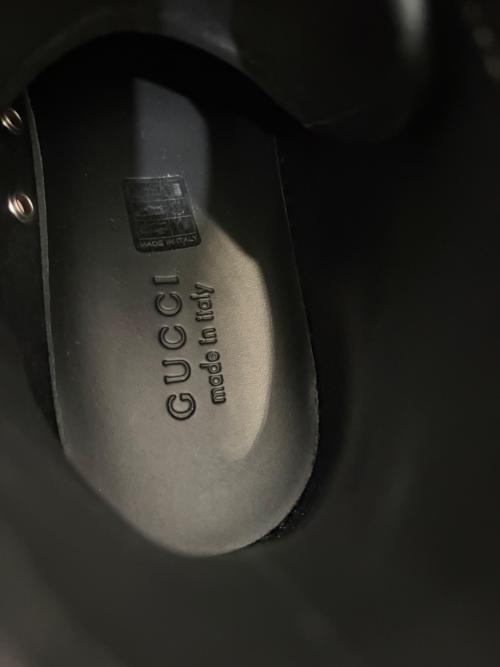 GUCCI（グッチ）GUCCI (グッチ) GGキャンバス レザー レースアップ ハイカットスニーカー ブラック×ネイビー サイズ:8 1/2の古着・服飾アイテム