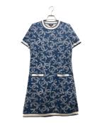 CHANELシャネル）の古着「CHANEL COCO Mark Dress P60683K46389 cotton Navy White/ココ カメリア ニットワンピース」｜ブルー×ホワイト