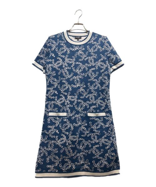CHANEL（シャネル）CHANEL (シャネル) CHANEL COCO Mark Dress P60683K46389 cotton Navy White/ココ カメリア ニットワンピース ブルー×ホワイト サイズ:36の古着・服飾アイテム