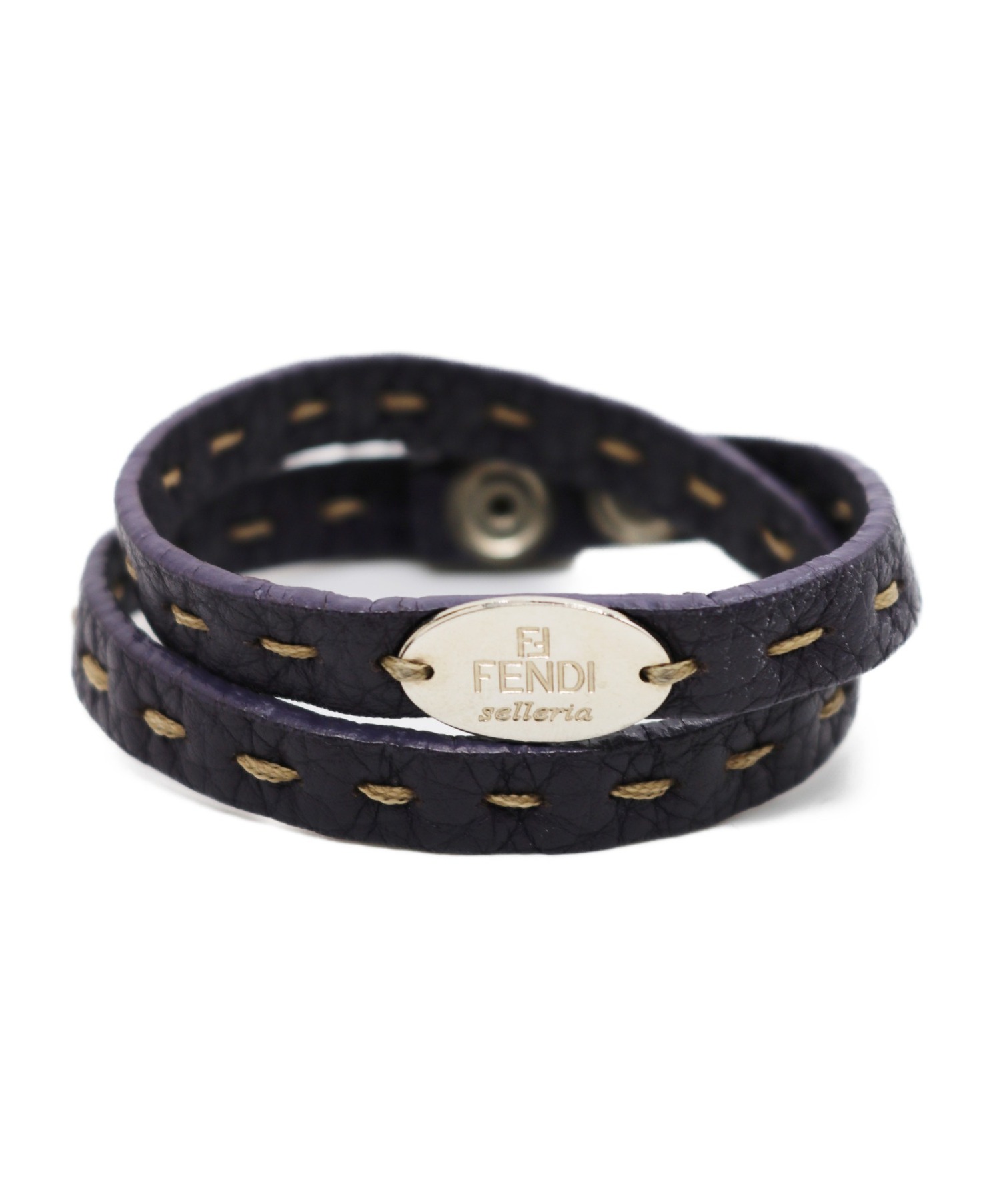 中古・古着通販】FENDI (フェンディ) レザーブレスレット パープル 