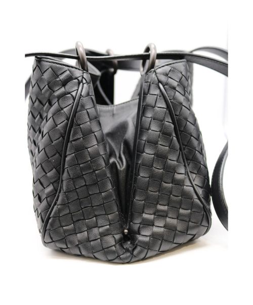 BOTTEGA VENETA（ボッテガベネタ）BOTTEGA VENETA (ボッテガベネタ) ロングストラップハンドバッグ ブラック イントレチャートの古着・服飾アイテム