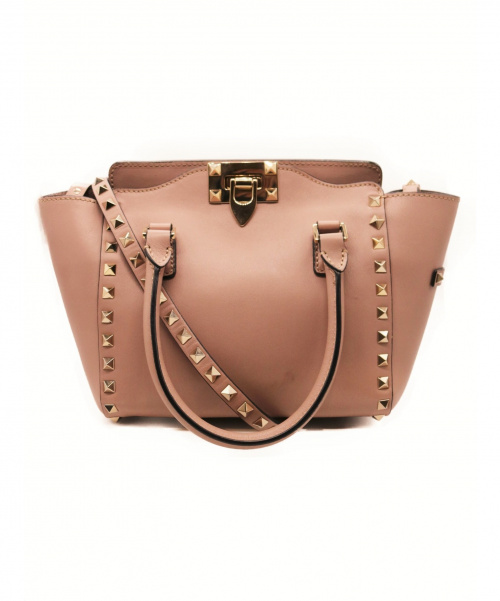 VALENTINO（ヴァレンティノ）VALENTINO (ヴァレンティノ) ロックスタッズ2WAYバッグ ピンクベージュの古着・服飾アイテム