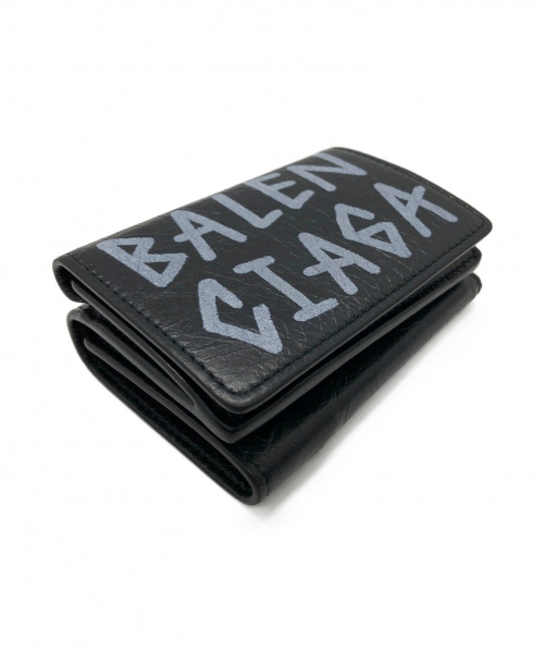 BALENCIAGA（バレンシアガ）BALENCIAGA (バレンシアガ) ミニ財布/コンパクトウォレット ブラック×ホワイトの古着・服飾アイテム