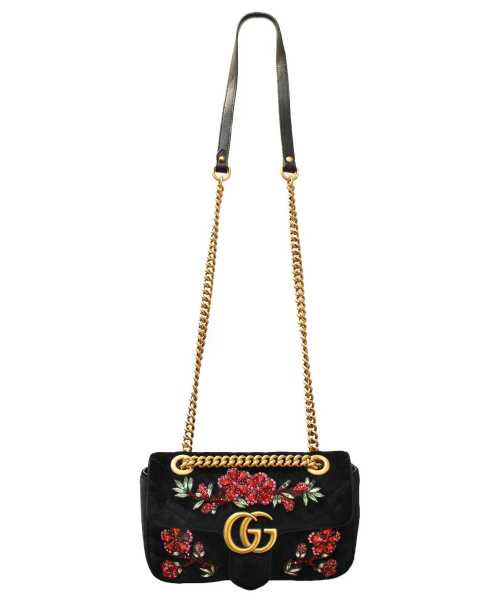 GUCCI（グッチ）GUCCI (グッチ) GGマーモントキルティングスモールショルダーバッグ ブラック サイズ:- GGマーモント 446744 ベルベット 213048の古着・服飾アイテム