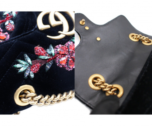 GUCCI（グッチ）GUCCI (グッチ) GGマーモントキルティングスモールショルダーバッグ ブラック サイズ:- GGマーモント 446744 ベルベット 213048の古着・服飾アイテム