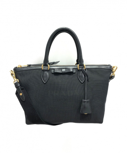 PRADA（プラダ）PRADA (プラダ) ロゴジャガードトート ブラック 1BA104の古着・服飾アイテム