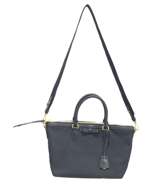 PRADA（プラダ）PRADA (プラダ) ロゴジャガードトート ブラック 1BA104の古着・服飾アイテム