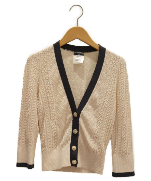 CHANEL（シャネル）CHANEL (シャネル) ケーブルカーディガン ホワイト×ネイビー サイズ:34の古着・服飾アイテム