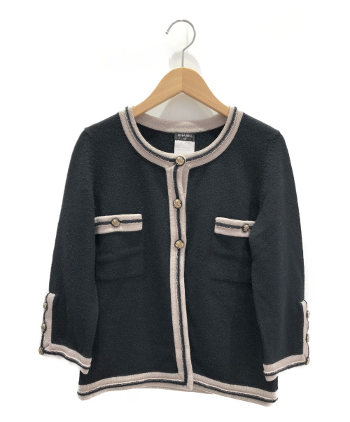 CHANEL（シャネル）CHANEL (シャネル) カシミヤニットカーディガン ブラック×モカ サイズ:38 カシミヤ100%の古着・服飾アイテム