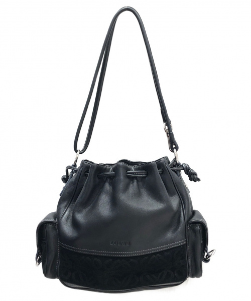 LOEWE（ロエベ）LOEWE (ロエベ) 2WAYアナグラム巾着ショルダーバッグ ブラック レザーの古着・服飾アイテム