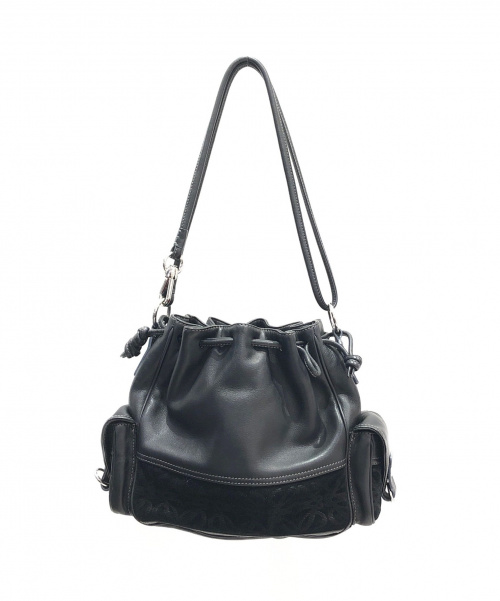 LOEWE（ロエベ）LOEWE (ロエベ) 2WAYアナグラム巾着ショルダーバッグ ブラック レザーの古着・服飾アイテム