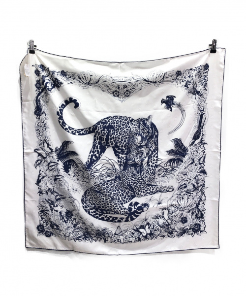 HERMES（エルメス）HERMES (エルメス) カレ90 ホワイト×ブルー サイズ:90 未使用品 TATOO JUNGLE LOVEの古着・服飾アイテム