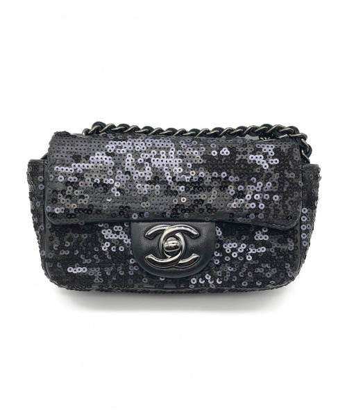 CHANEL（シャネル）CHANEL (シャネル) スパンコールミニチェーンショルダーバッグ ブラック×グレー サイズ:-の古着・服飾アイテム