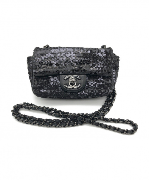 CHANEL（シャネル）CHANEL (シャネル) スパンコールミニチェーンショルダーバッグ ブラック×グレー サイズ:-の古着・服飾アイテム