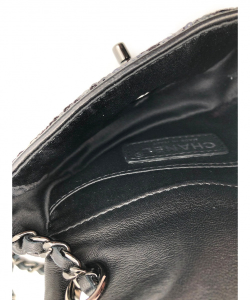 CHANEL（シャネル）CHANEL (シャネル) スパンコールミニチェーンショルダーバッグ ブラック×グレー サイズ:-の古着・服飾アイテム