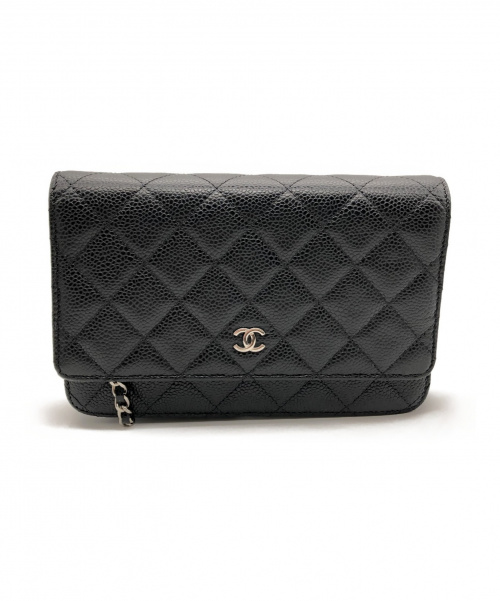 CHANEL（シャネル）CHANEL (シャネル) チェーンショルダーウォレット ブラック サイズ:- マトラッセ A33814 キャビアスキンの古着・服飾アイテム