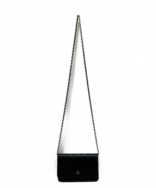 CHANEL（シャネル）CHANEL (シャネル) チェーンショルダーウォレット ブラック サイズ:- マトラッセ A33814 キャビアスキンの古着・服飾アイテム