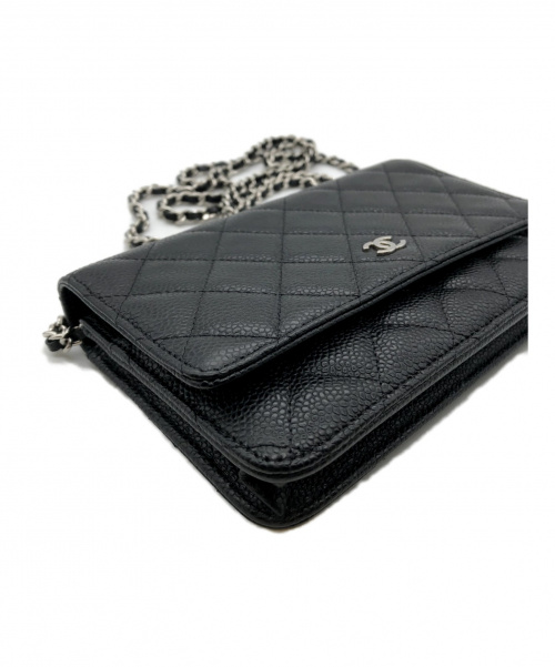 CHANEL（シャネル）CHANEL (シャネル) チェーンショルダーウォレット ブラック サイズ:- マトラッセ A33814 キャビアスキンの古着・服飾アイテム