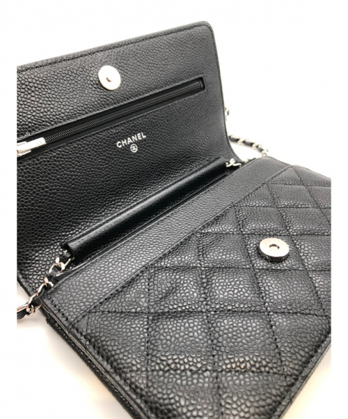 CHANEL（シャネル）CHANEL (シャネル) チェーンショルダーウォレット ブラック サイズ:- マトラッセ A33814 キャビアスキンの古着・服飾アイテム