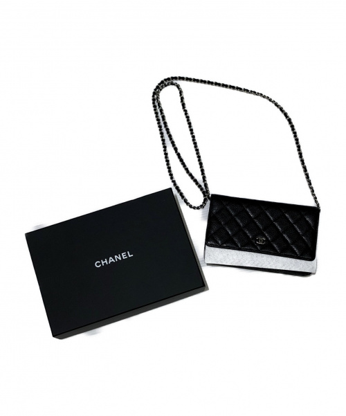 CHANEL（シャネル）CHANEL (シャネル) チェーンショルダーウォレット ブラック サイズ:- マトラッセ A33814 キャビアスキンの古着・服飾アイテム