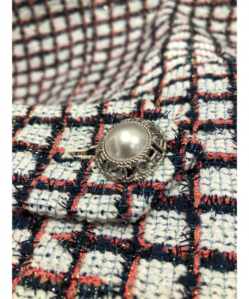 CHANEL（シャネル）CHANEL (シャネル) ツイード半袖ジャケット ホワイト×ネイビー×ブルー サイズ:38 未使用品 2019年春夏コレクションの古着・服飾アイテム