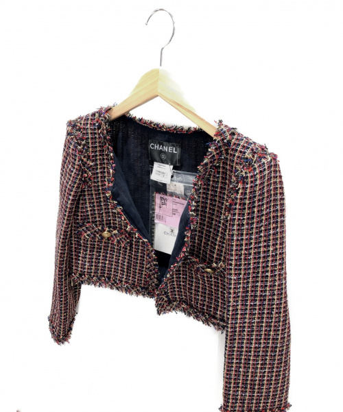 CHANEL（シャネル）CHANEL (シャネル) ショート丈ツイードジャケット レッド×ブラック サイズ:38の古着・服飾アイテム