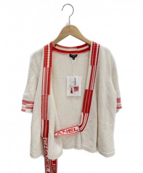 CHANEL（シャネル）CHANEL (シャネル) カシミヤS/Sカシュクールニット ホワイト×ピンク サイズ:38 未使用品の古着・服飾アイテム