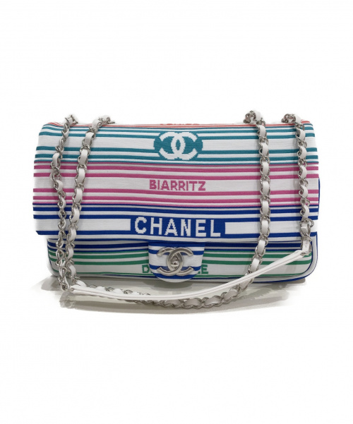 CHANEL（シャネル）CHANEL (シャネル) ボーダーチェーンショルダーバッグ ホワイト サイズ:29 2019年春夏コレクションの古着・服飾アイテム