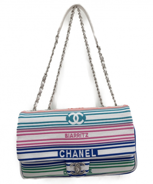 CHANEL（シャネル）CHANEL (シャネル) ボーダーチェーンショルダーバッグ ホワイト サイズ:29 2019年春夏コレクションの古着・服飾アイテム