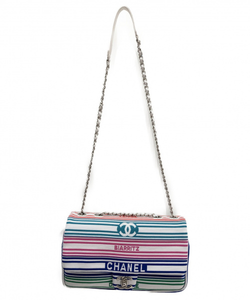 CHANEL（シャネル）CHANEL (シャネル) ボーダーチェーンショルダーバッグ ホワイト サイズ:29 2019年春夏コレクションの古着・服飾アイテム