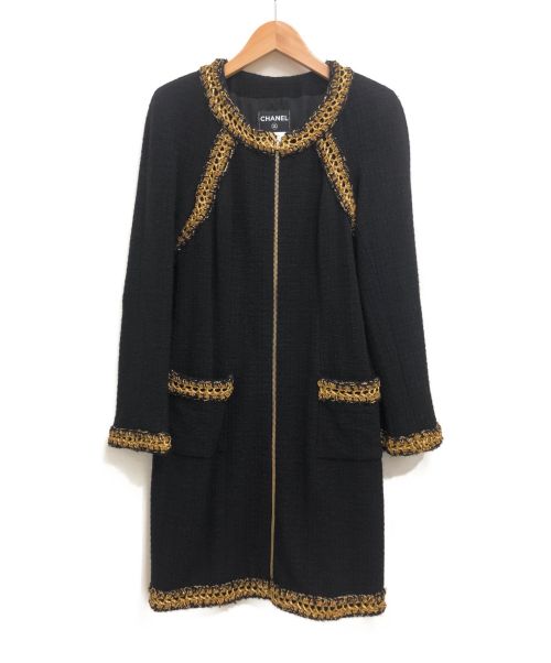 CHANEL（シャネル）CHANEL (シャネル) ゴールドトリムフロントジップツイードワンピース ブラック サイズ:36の古着・服飾アイテム