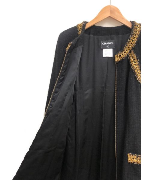 CHANEL（シャネル）CHANEL (シャネル) ゴールドトリムフロントジップツイードワンピース ブラック サイズ:36の古着・服飾アイテム