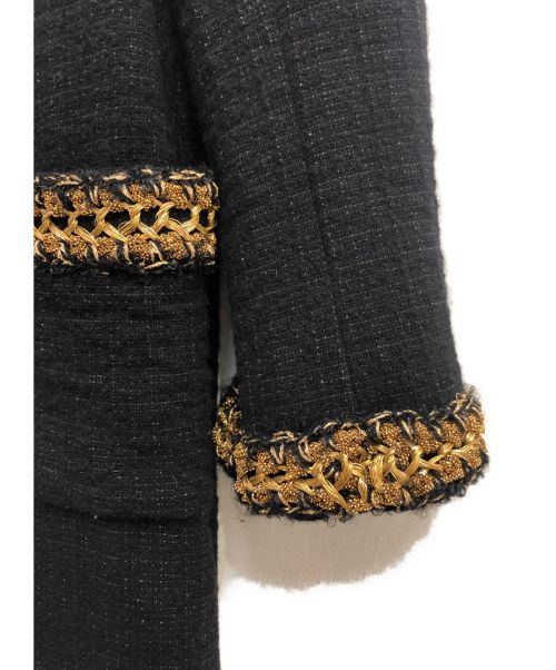 CHANEL（シャネル）CHANEL (シャネル) ゴールドトリムフロントジップツイードワンピース ブラック サイズ:36の古着・服飾アイテム