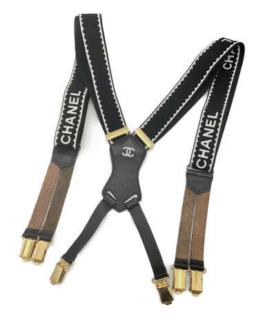 CHANEL サスペンダー 黒 ロゴ入り 箱付き 中古・古着通販】CHANEL (シャネル) ロゴサスペンダー ブラック サイズ