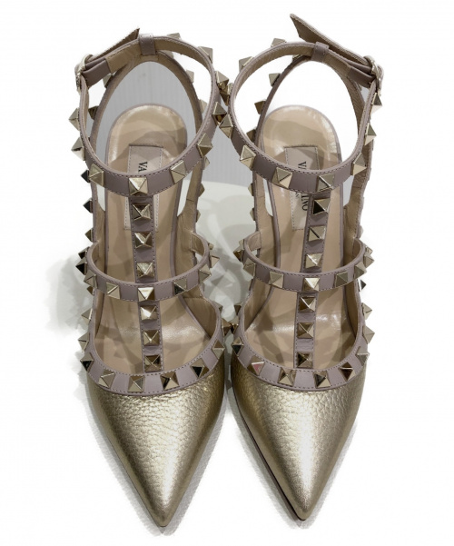 VALENTINO（ヴァレンティノ）VALENTINO (ヴァレンティノ) ロックスタッズパンプス ピンク×ゴールド サイズ:35の古着・服飾アイテム