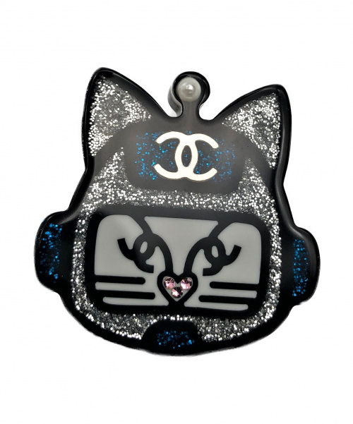 CHANEL（シャネル）CHANEL (シャネル) ロボットキャットピンブローチ シルバー×ブルーの古着・服飾アイテム