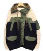 sacaiサカイ）の古着「CABLE KNIT × MA-1 JACKET」｜アイボリー×オリーブ×ネイビー
