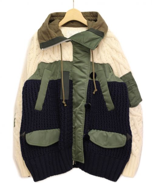 sacai（サカイ）sacai (サカイ) CABLE KNIT × MA-1 JACKET アイボリー×オリーブ×ネイビー サイズ:2の古着・服飾アイテム