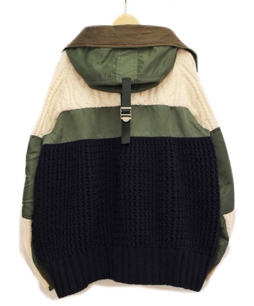 sacai（サカイ）sacai (サカイ) CABLE KNIT × MA-1 JACKET アイボリー×オリーブ×ネイビー サイズ:2の古着・服飾アイテム