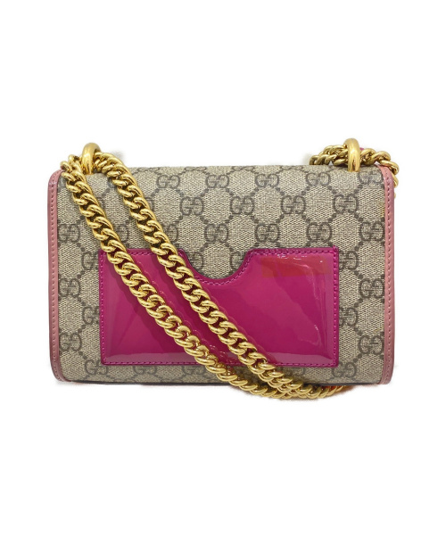 GUCCI（グッチ）GUCCI (グッチ) パドロックチェーンショルダーバッグ ベージュ×ピンク サイズ:-の古着・服飾アイテム